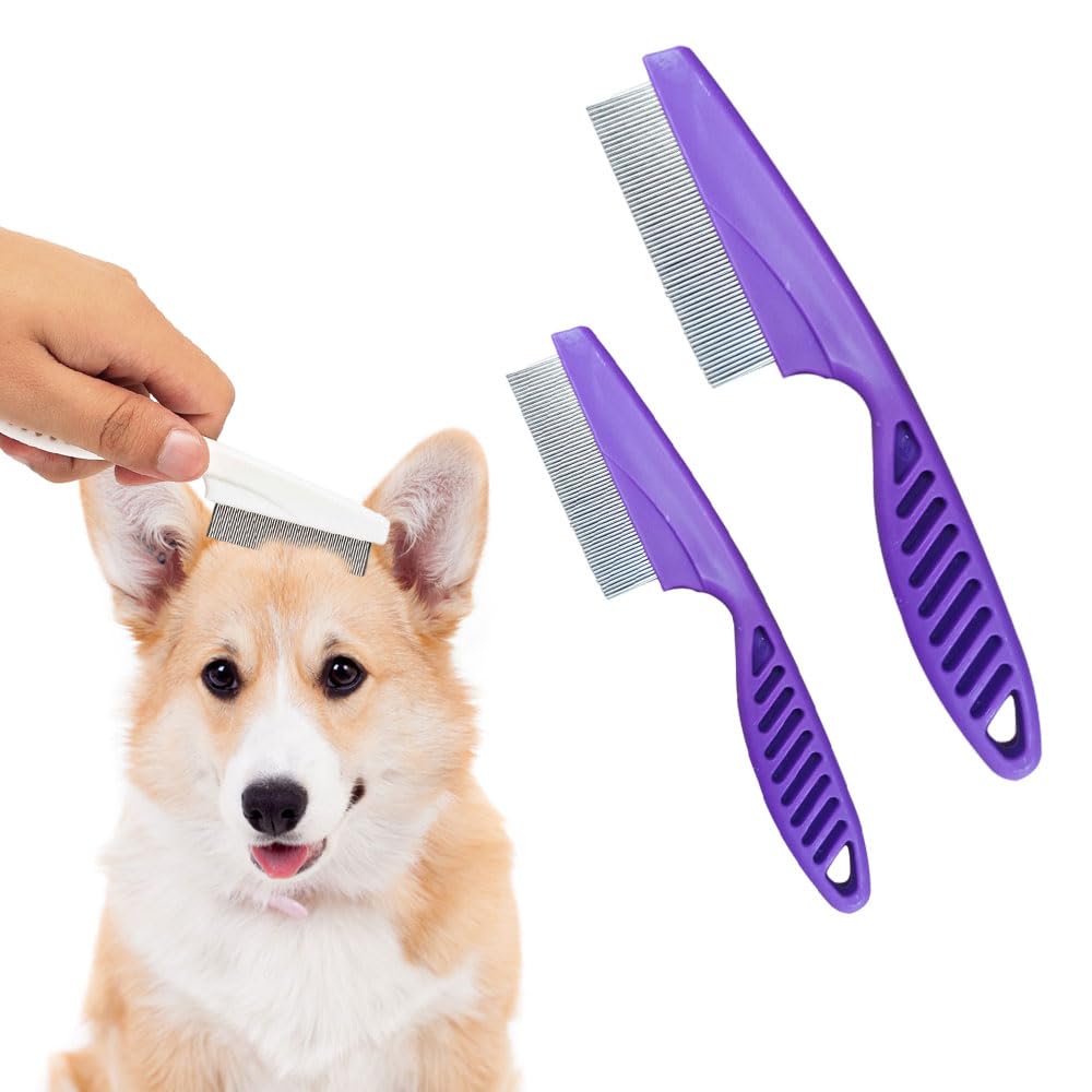 2 Pack Multifunctional Pet Comb, Upgrade Pet Grooming Brush Magic Tear Stain Removal Fine Tooth Stainless Massage Comb Kit for Puppies and Dogs (Blue)