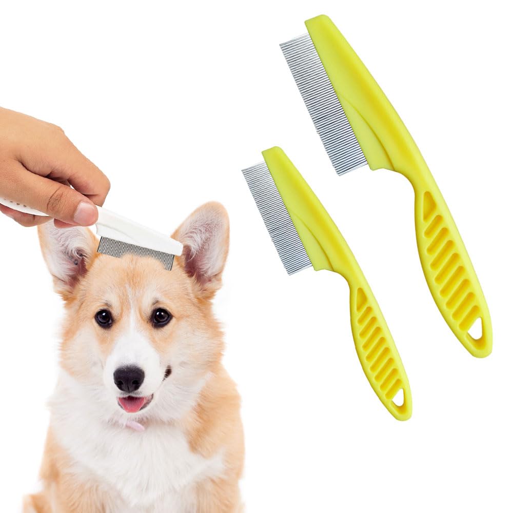 2 Pack Multifunctional Pet Comb, Upgrade Pet Grooming Brush Magic Tear Stain Removal Fine Tooth Stainless Massage Comb Kit for Puppies and Dogs (Blue)