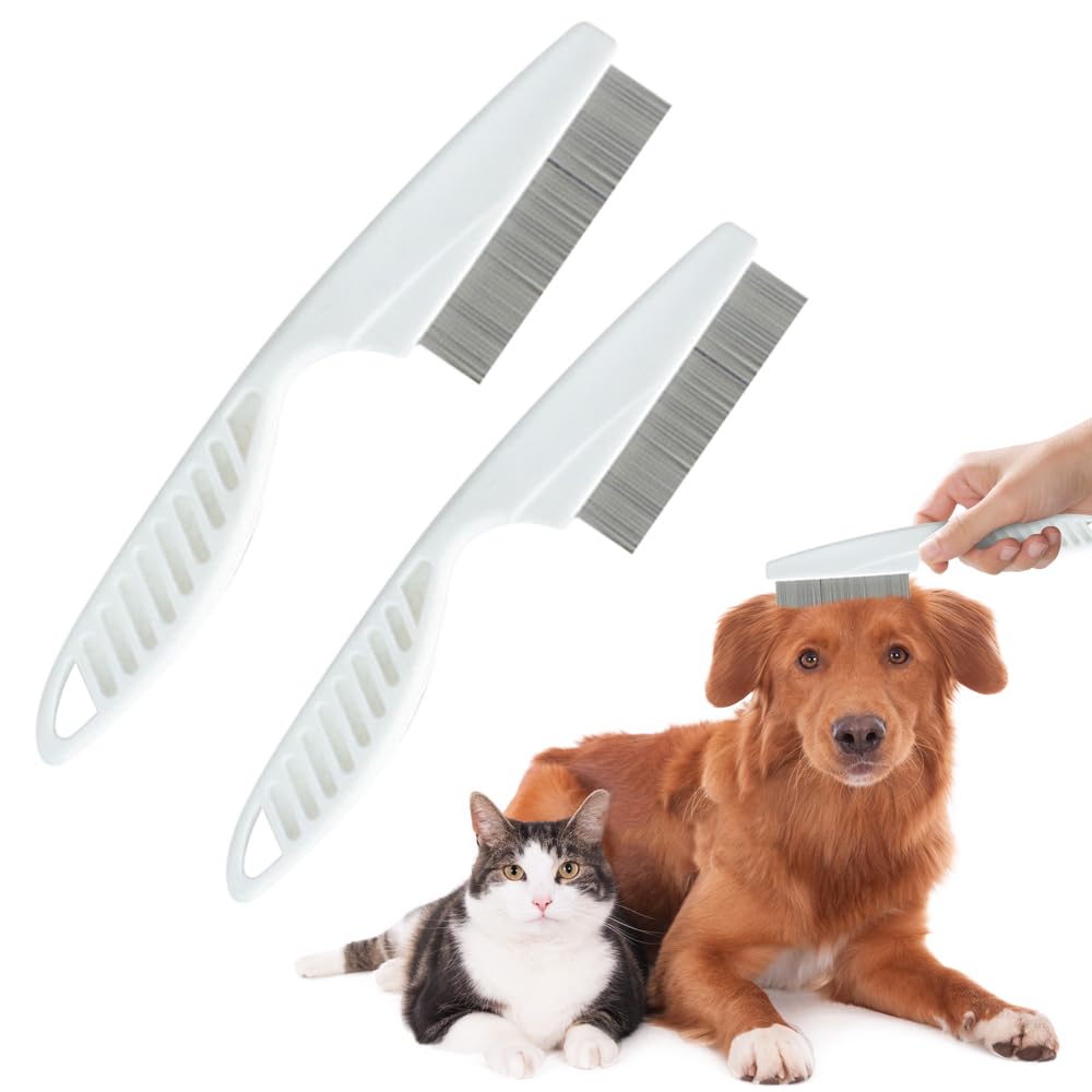 2 Pack Multifunctional Pet Comb, Upgrade Pet Grooming Brush Magic Tear Stain Removal Fine Tooth Stainless Massage Comb Kit for Puppies and Dogs (Blue)