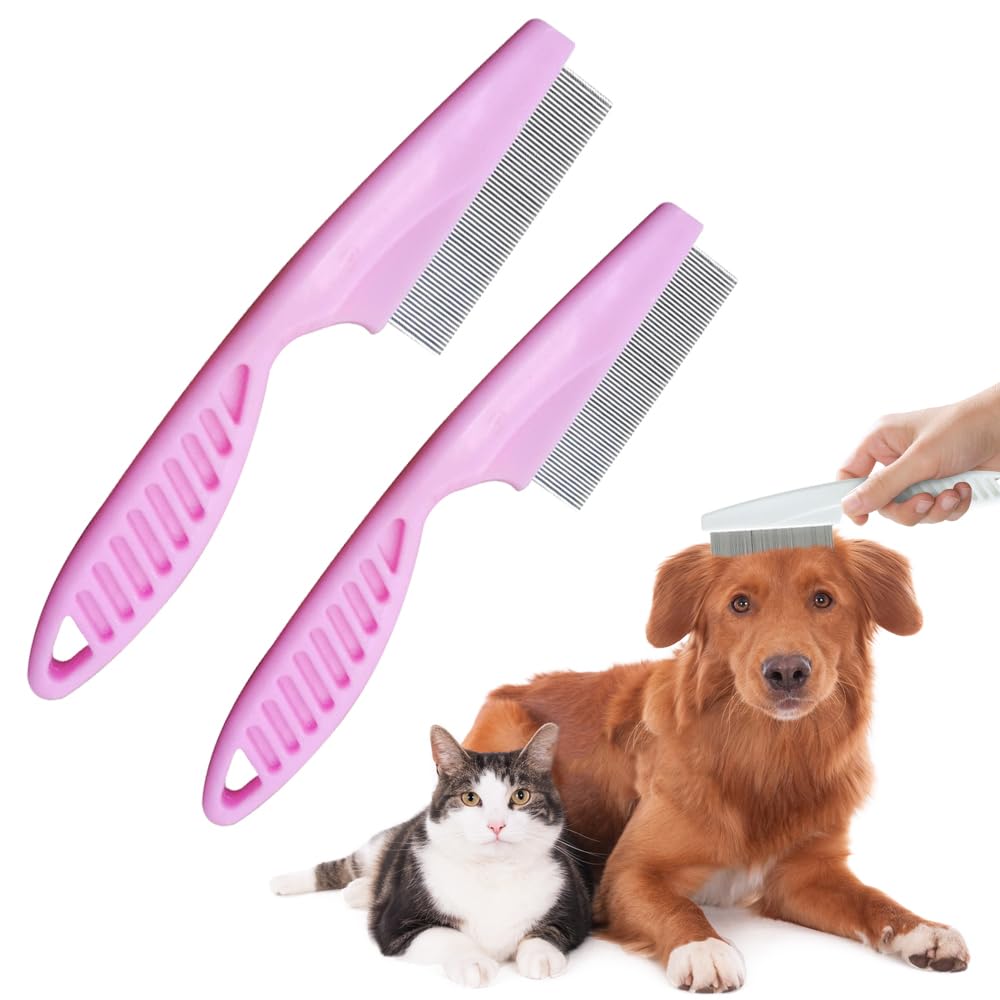 2 Pack Multifunctional Pet Comb, Upgrade Pet Grooming Brush Magic Tear Stain Removal Fine Tooth Stainless Massage Comb Kit for Puppies and Dogs (Blue)