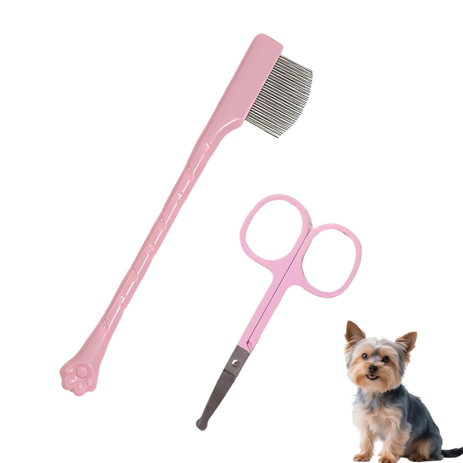 2 Pack Stainless Steel Dog Eye Comb - Small Design for Pet Facial & Paw Grooming, Round-Tip Arc Teeth, ABS Handle, Puppy Flea Brush, Fit Yorkie, Shih Tzu, Maltese, Maltipoo, Pomeranian, Cat