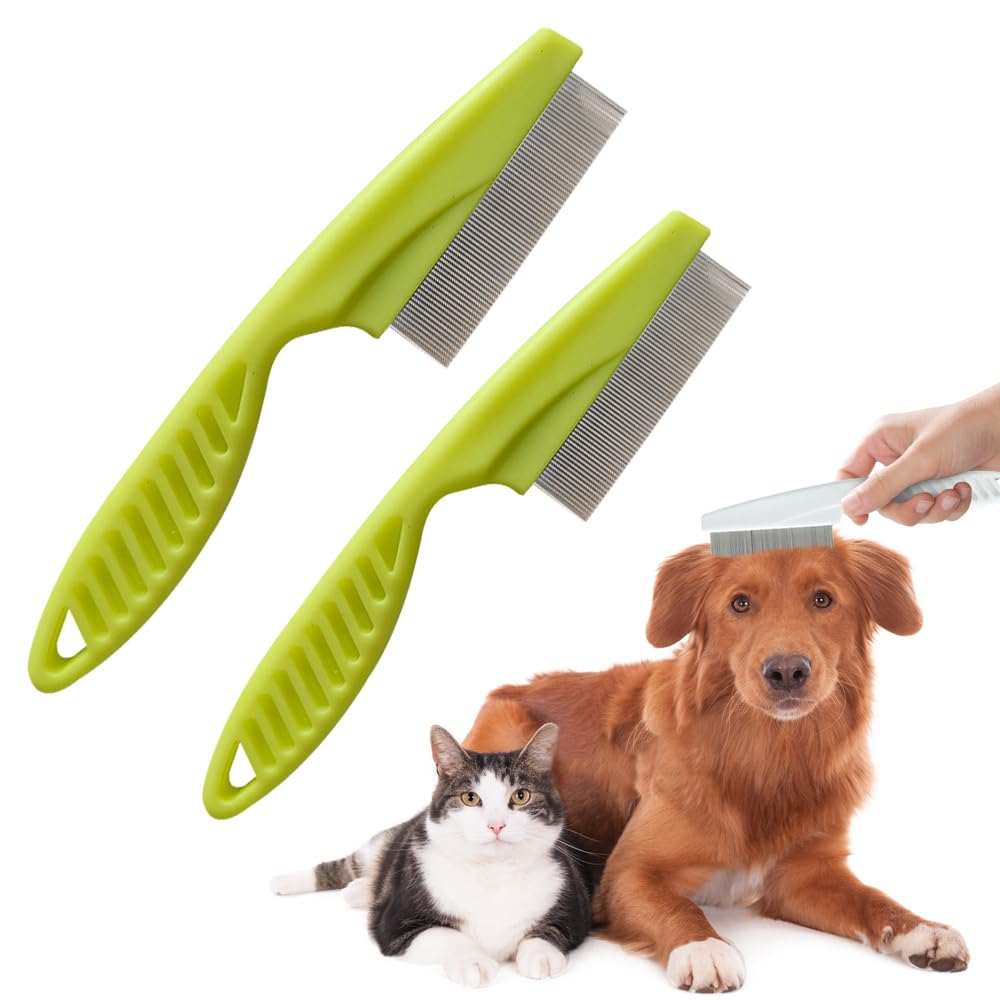 2 Pack Multifunctional Pet Comb, Upgrade Pet Grooming Brush Magic Tear Stain Removal Fine Tooth Stainless Massage Comb Kit for Puppies and Dogs (Blue)