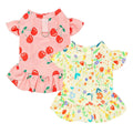 2 Pieces Cooling Dog Dresses Girl Small Dogs Clothes with Cherry & Flowers Puppy Dress Holiday Cat Outfit Pet Summer Clothing for Teddy Pomeranian Poodle Chihuahua (red Yellow, X-Small)