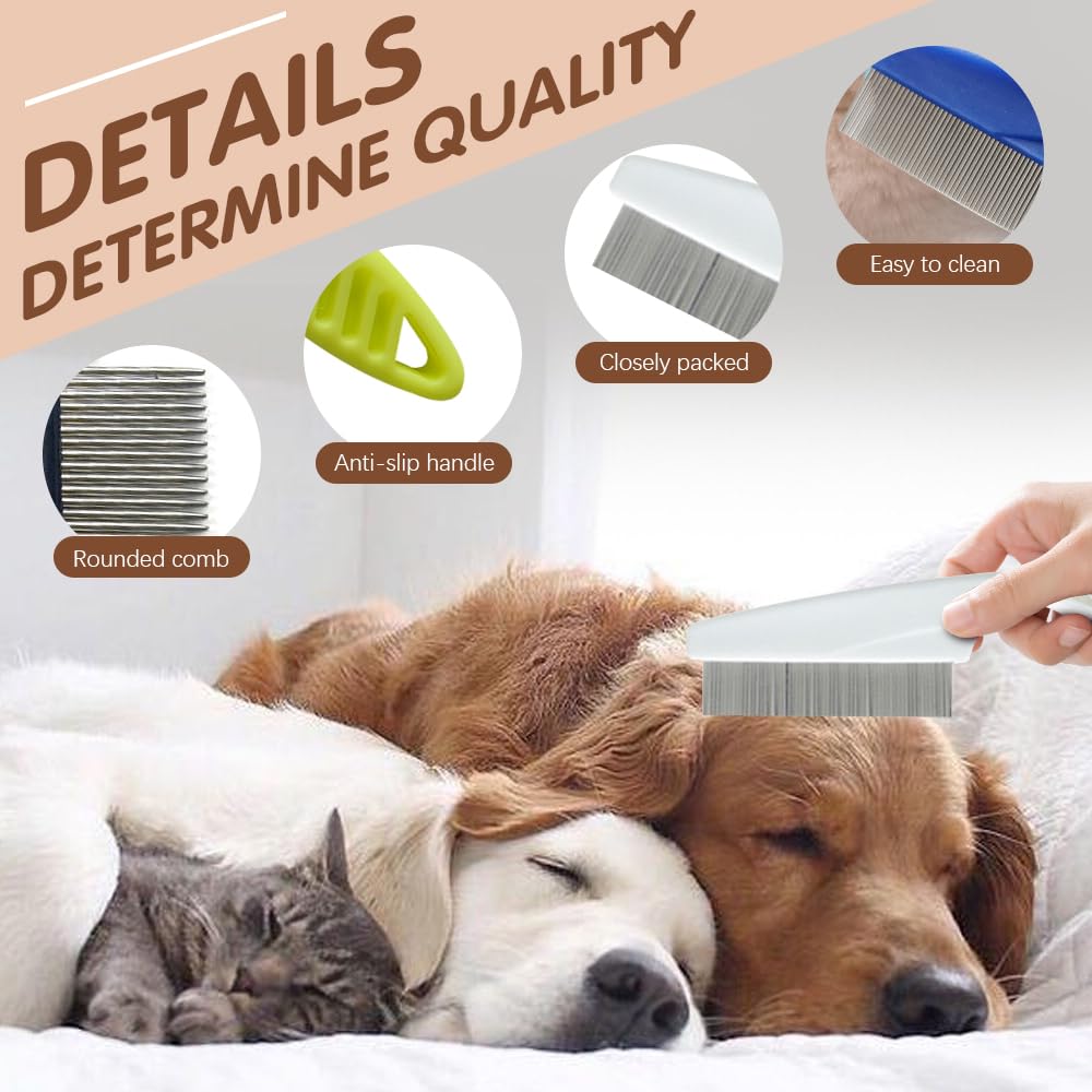 2 Pack Multifunctional Pet Comb, Upgrade Pet Grooming Brush Magic Tear Stain Removal Fine Tooth Stainless Massage Comb Kit for Puppies and Dogs (Blue)