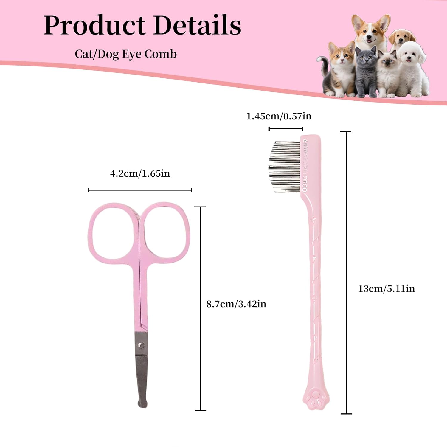 2 Pack Stainless Steel Dog Eye Comb - Small Design for Pet Facial & Paw Grooming, Round-Tip Arc Teeth, ABS Handle, Puppy Flea Brush, Fit Yorkie, Shih Tzu, Maltese, Maltipoo, Pomeranian, Cat