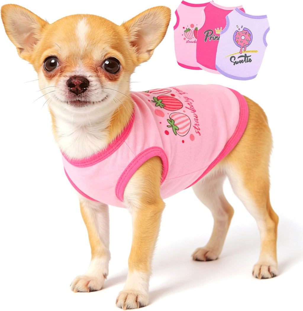 3 Pieces Dog Clothes for Small Dogs Girl Cute Small Dog Shirts Spring Summer Soft Puppy Outfits Clothing Pet T Shirts Yorkie Chihuahua Clothes XS (Pink,Rose,Purple, XSmall)
