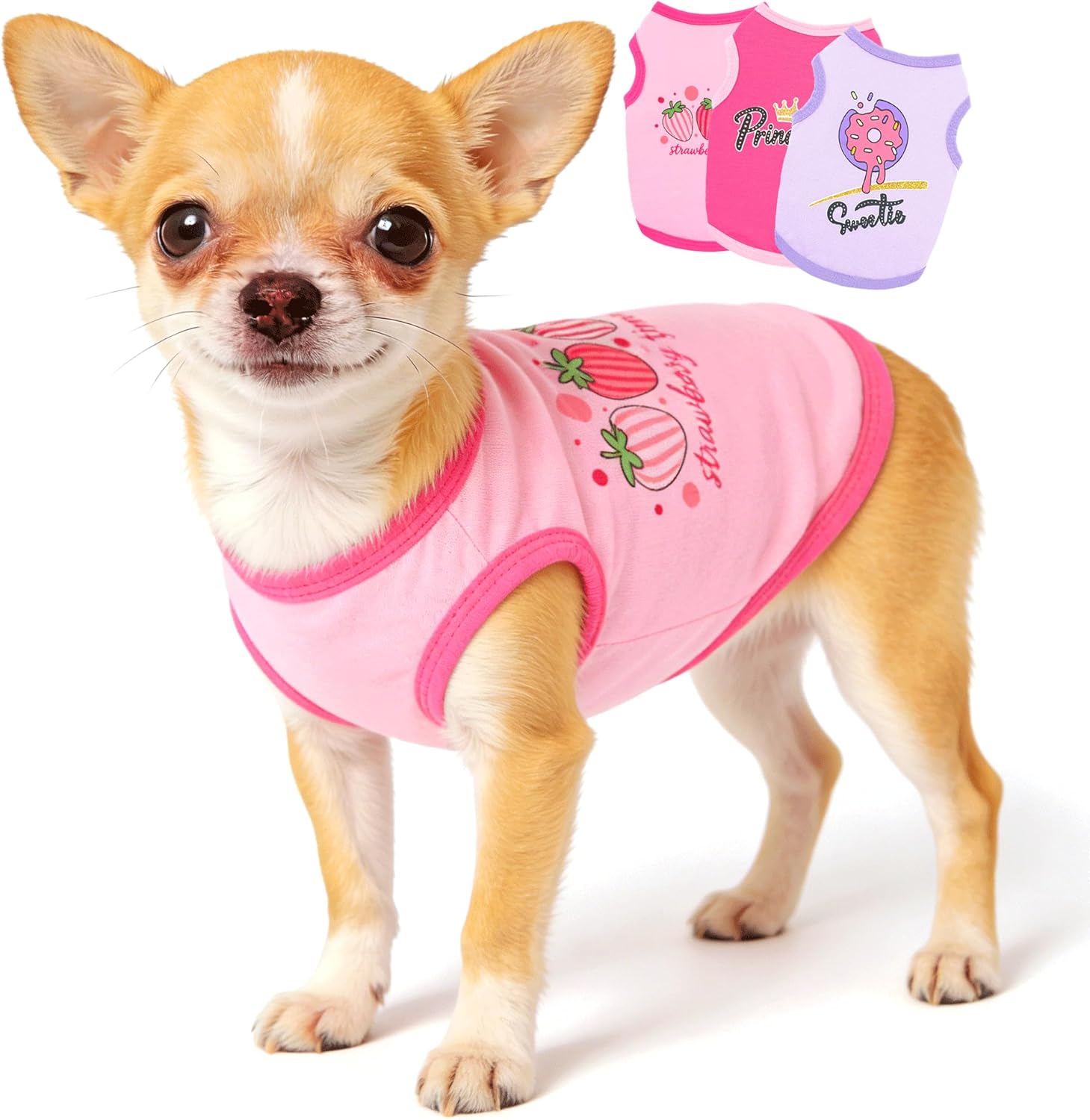 3 Pieces Dog Clothes for Small Dogs Girl Cute Small Dog Shirts Spring Summer Soft Puppy Outfits Clothing Pet T Shirts Yorkie Chihuahua Clothes XS (Pink,Rose,Purple, XSmall)