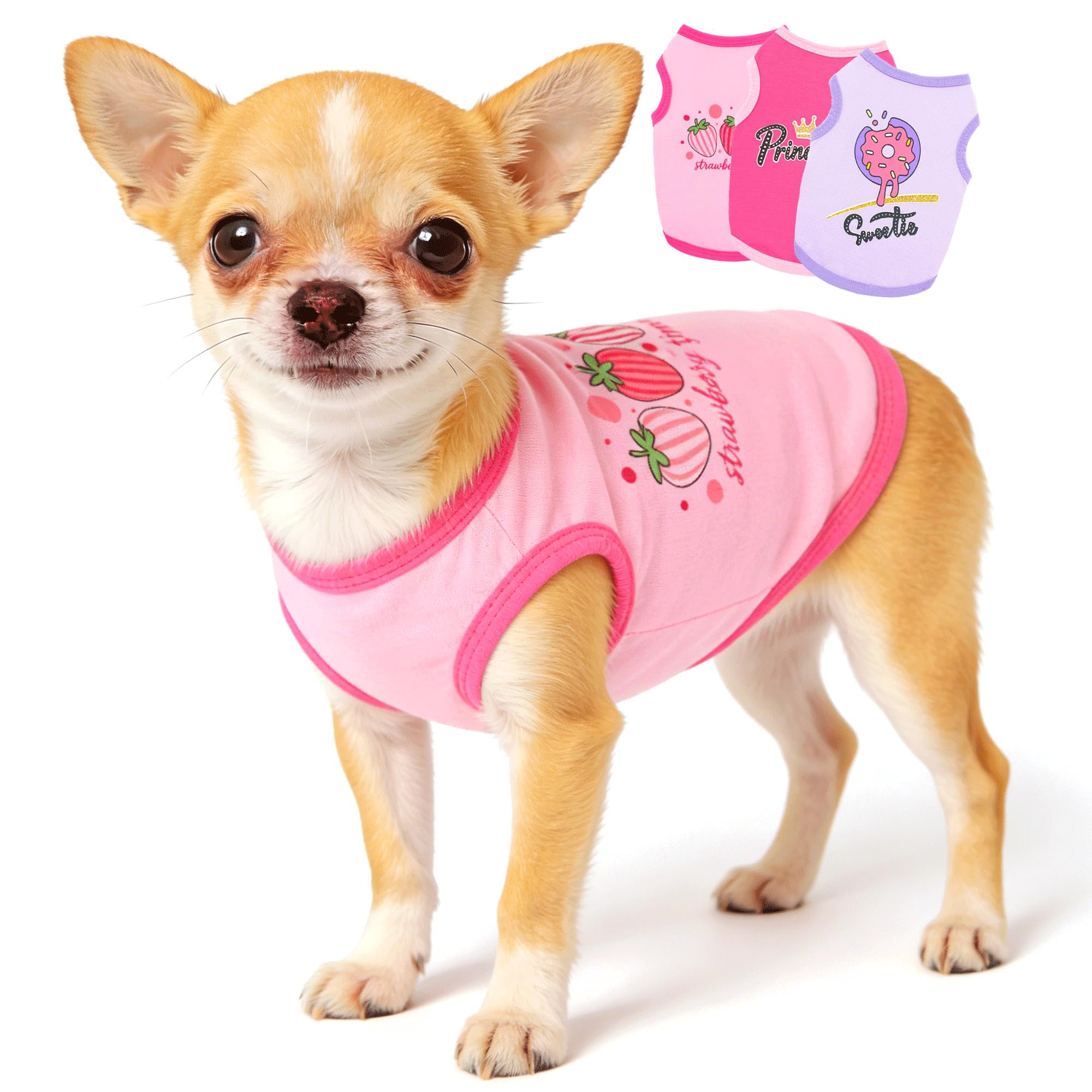 3 Pieces Dog Clothes for Small Dogs Girl Cute Small Dog Shirts Spring Summer Soft Puppy Outfits Clothing Pet T Shirts Yorkie Chihuahua Clothes XS (Pink,Rose,Purple, XSmall)