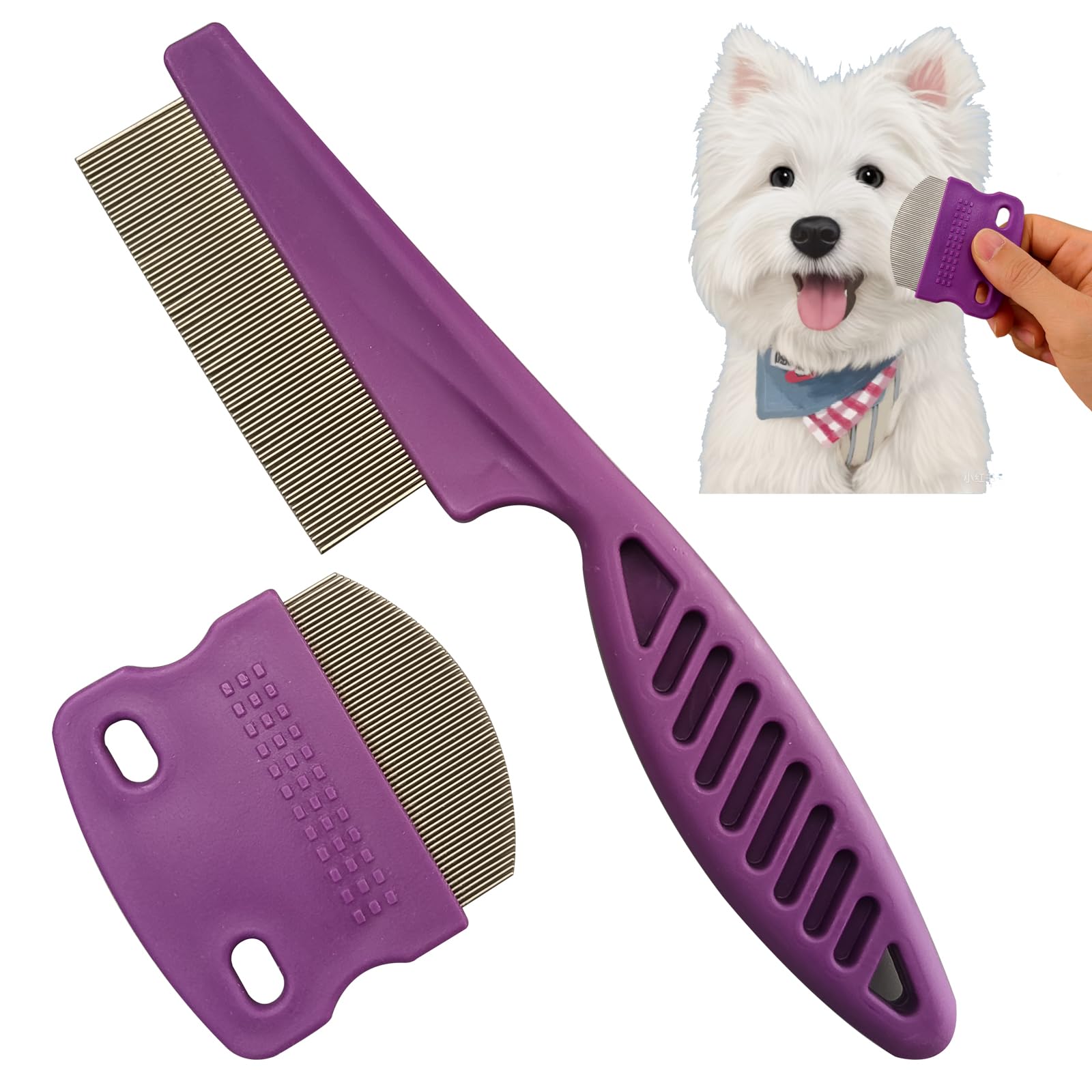 2 Pack Professional Pets Eye Combs,Pets Grooming Comb Kit,Stainless Steel Tear Stain Remover for Cats & Dogs,Flea Lice Comb,Gentle Curved Comb Teeth,Precisely Removes Stains (2pcs eye combs)