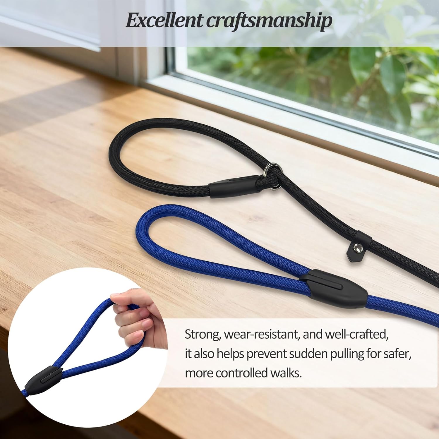 2-Pack Adjustable Nylon Slip Dog Lead – Collar-and-Leash Integrated Design for Training (Black/Blue)
