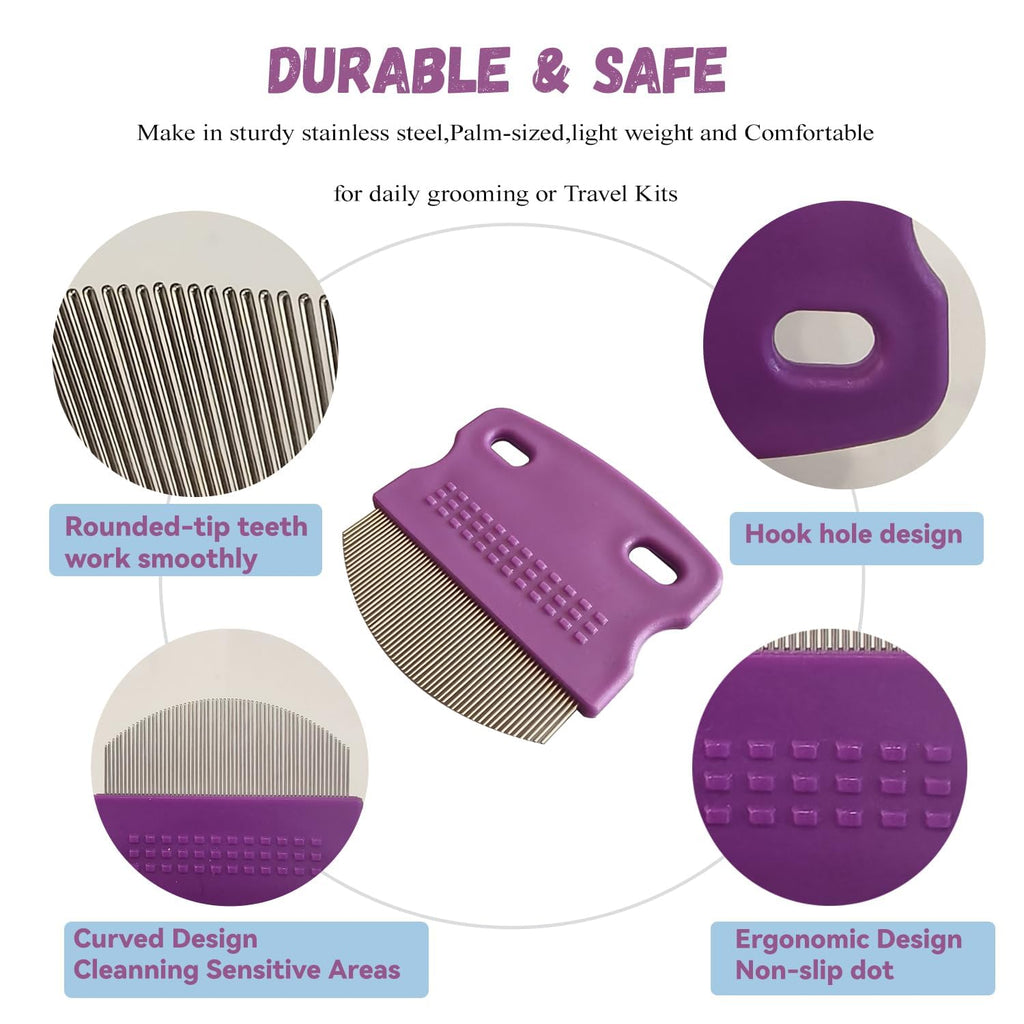 2 Pack Professional Pets Eye Combs,Pets Grooming Comb Kit,Stainless Steel Tear Stain Remover for Cats & Dogs,Flea Lice Comb,Gentle Curved Comb Teeth,Precisely Removes Stains (2pcs eye combs)