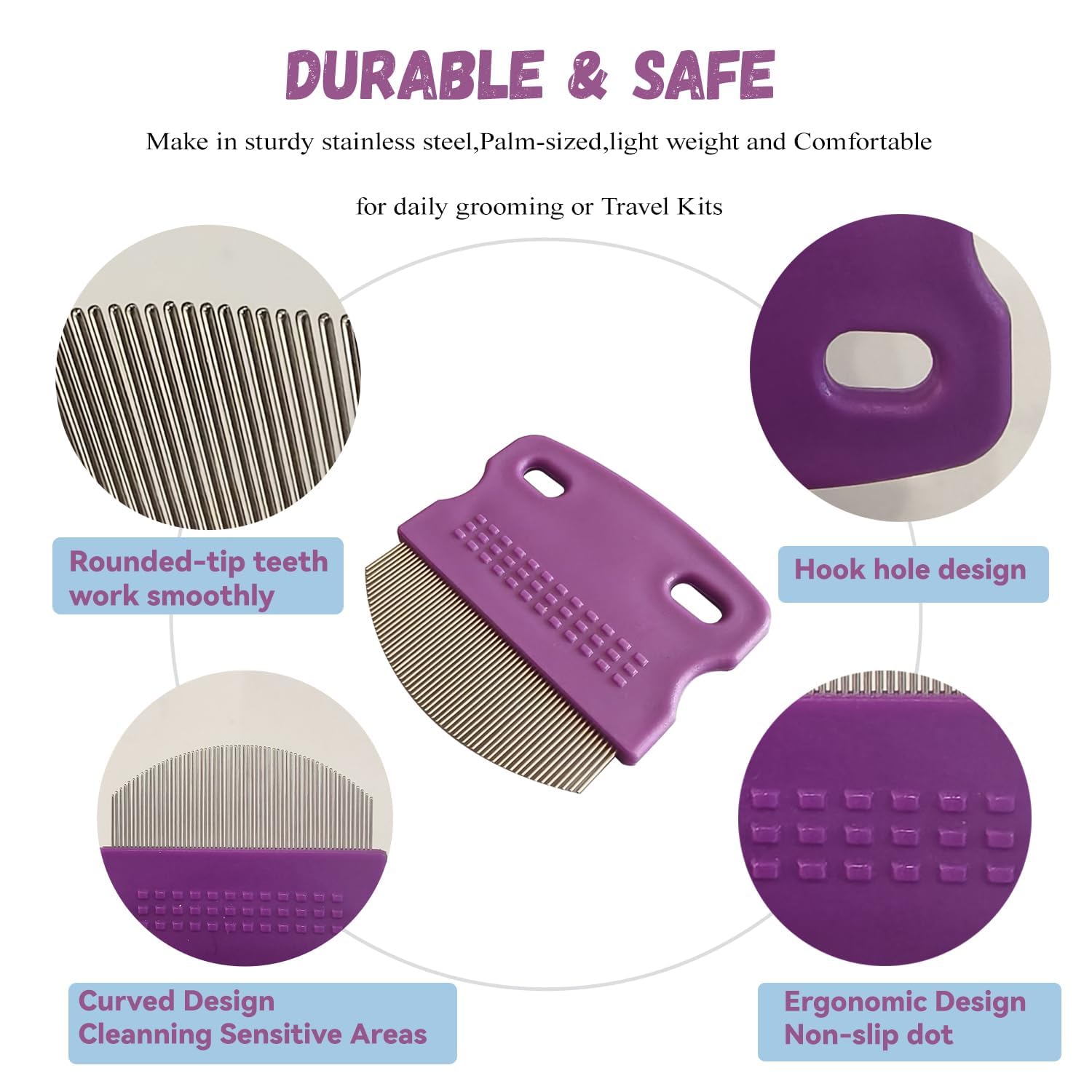 2 Pack Professional Pets Eye Combs,Pets Grooming Comb Kit,Stainless Steel Tear Stain Remover for Cats & Dogs,Flea Lice Comb,Gentle Curved Comb Teeth,Precisely Removes Stains (2pcs eye combs)