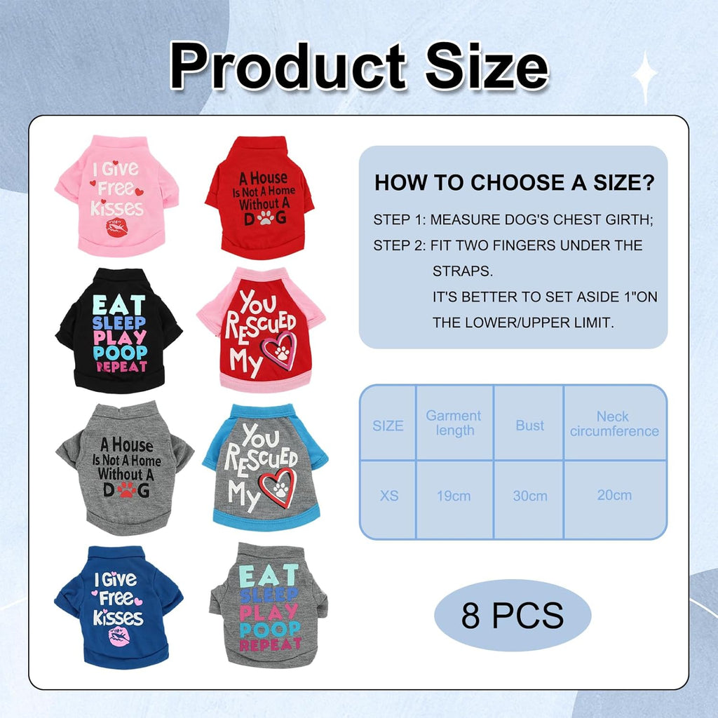 8 PCS Chihuahua Clothes, Dog Clothes for Small Dogs, Pet Clothing Comfortable, Breathable XSmall Dog Clothing for Chihuahua, Yorkie, Teacup XS