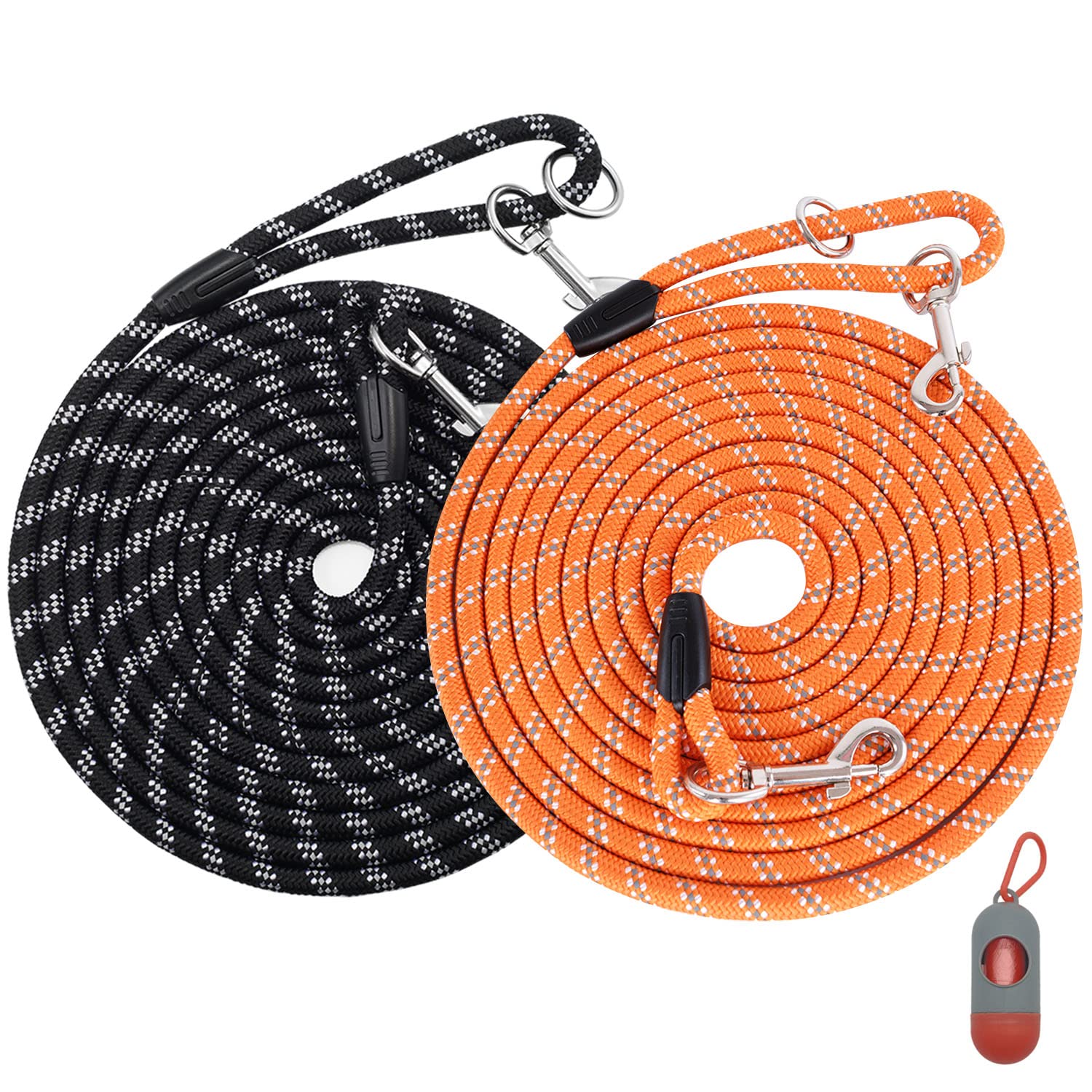 (2 Pack) Long Dog Leash for Dog Training 16FT/20FT/30FT/50FT, Reflective Heavy Duty Dog Lead for Large Medium Small Dogs Outside Walking, Playing, Camping, or Yard,Orange&Pink 30FT