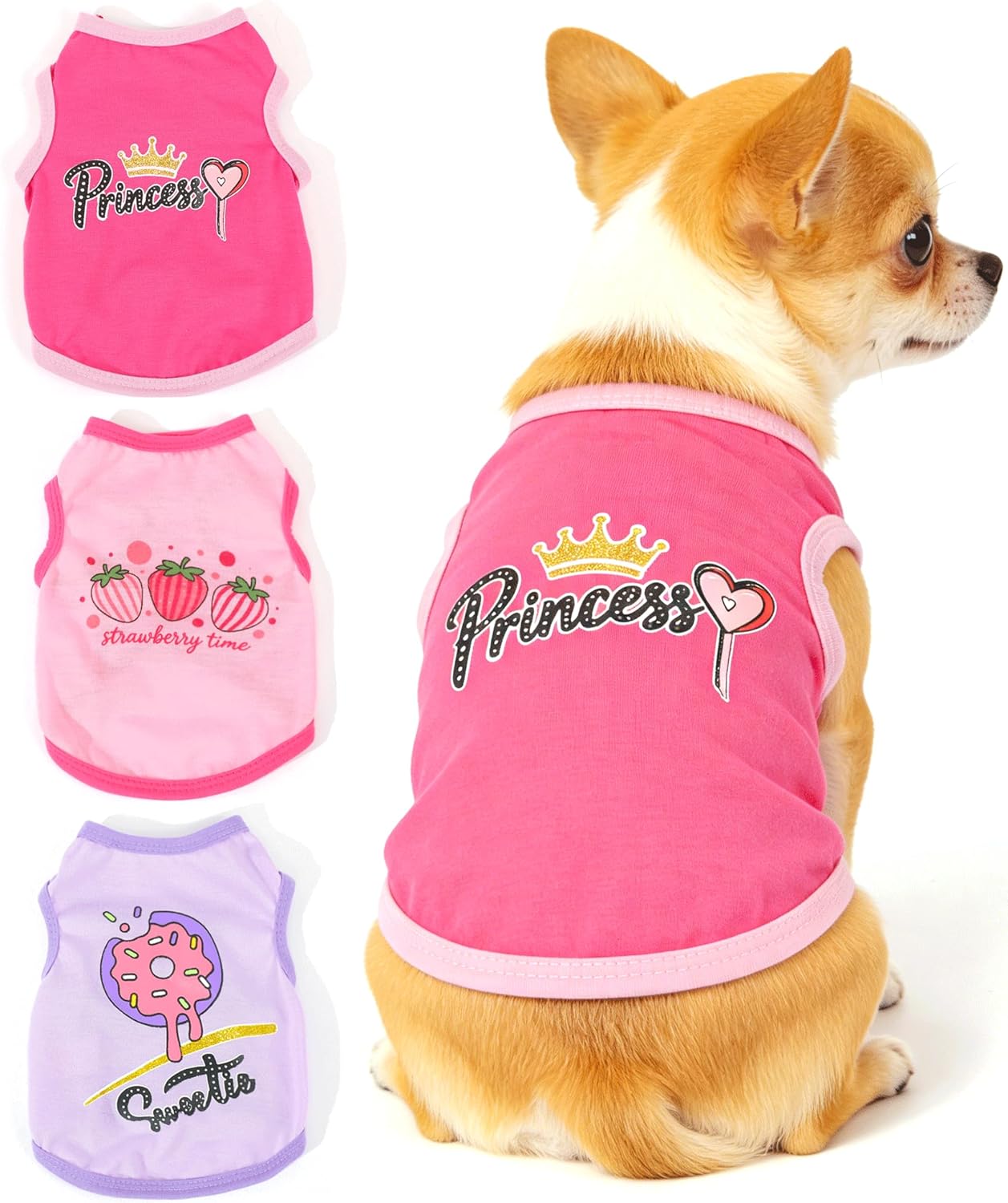 3 Pieces Dog Clothes for Small Dogs Girl Cute Small Dog Shirts Spring Summer Soft Puppy Outfits Clothing Pet T Shirts Yorkie Chihuahua Clothes XS (Pink,Rose,Purple, XSmall)