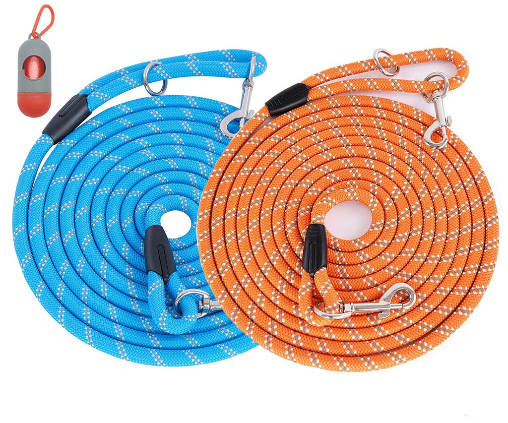 (2 Pack) Long Dog Leash for Dog Training 16FT/20FT/30FT/50FT, Reflective Heavy Duty Dog Lead for Large Medium Small Dogs Outside Walking, Playing, Camping, or Yard,Orange&Pink 30FT