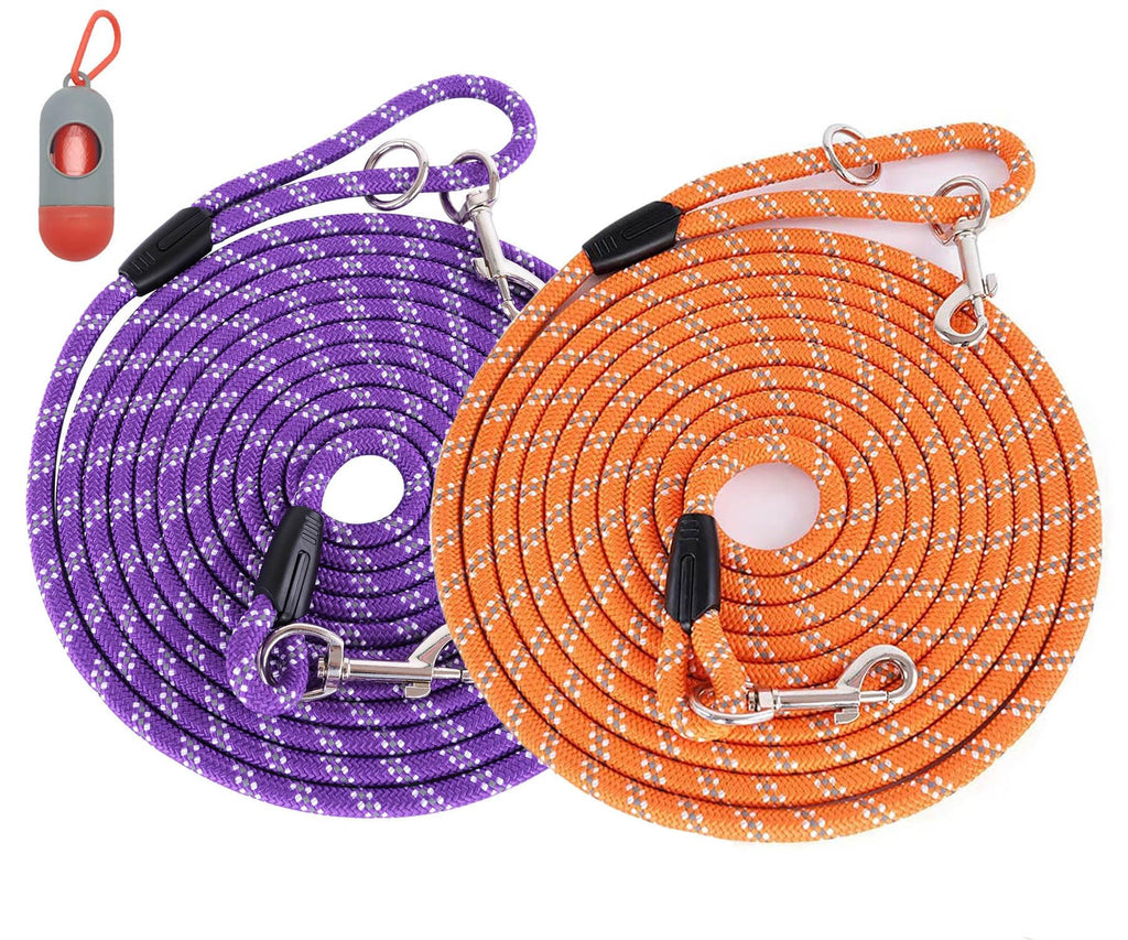 (2 Pack) Long Dog Leash for Dog Training 16FT/20FT/30FT/50FT, Reflective Heavy Duty Dog Lead for Large Medium Small Dogs Outside Walking, Playing, Camping, or Yard,Orange&Pink 30FT