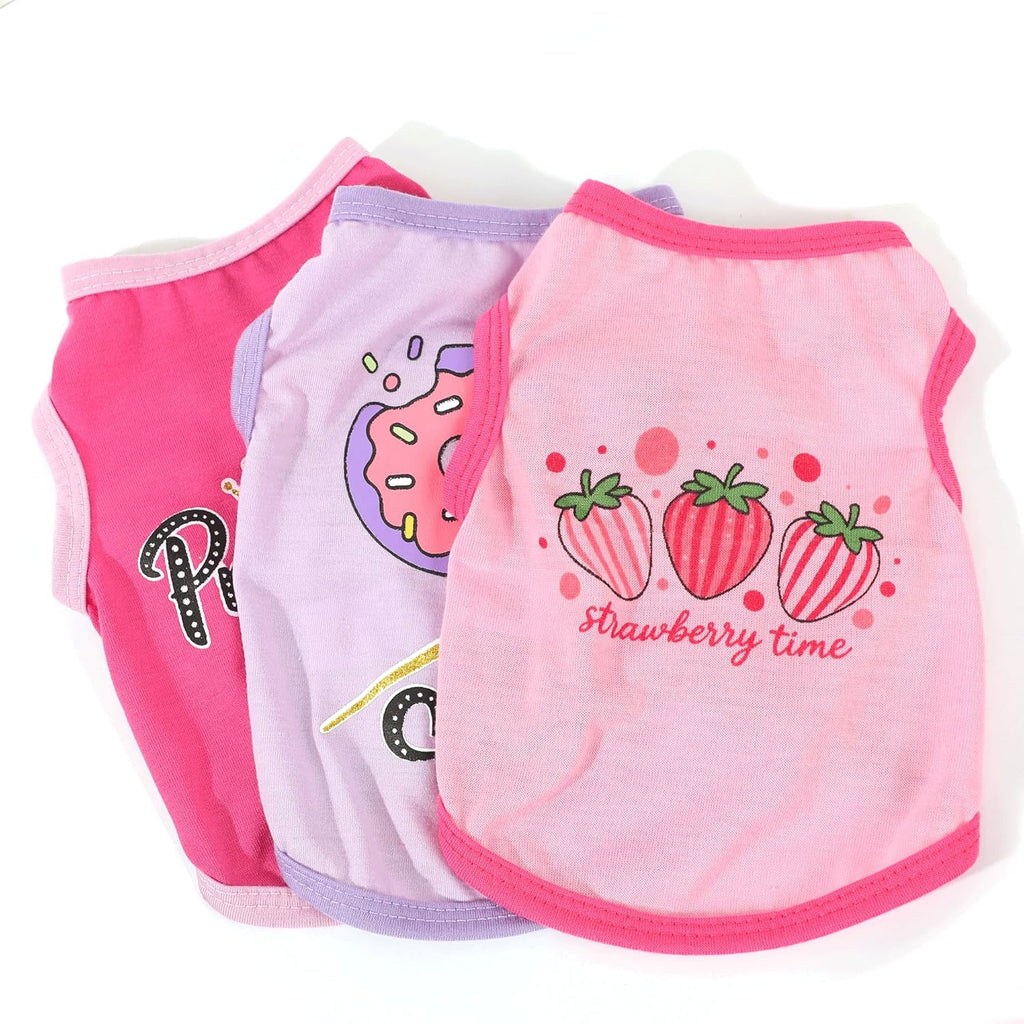 3 Pieces Dog Clothes for Small Dogs Girl Cute Small Dog Shirts Spring Summer Soft Puppy Outfits Clothing Pet T Shirts Yorkie Chihuahua Clothes XS (Pink,Rose,Purple, XSmall)